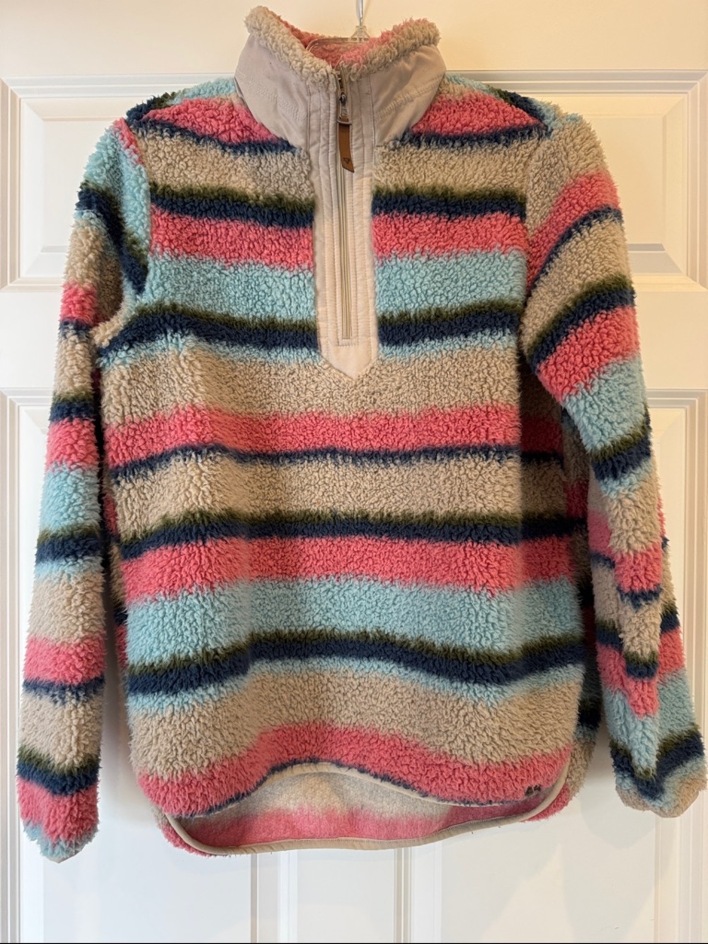 Cozy Striped Teddy Jacket - Pink, Blue & Cream